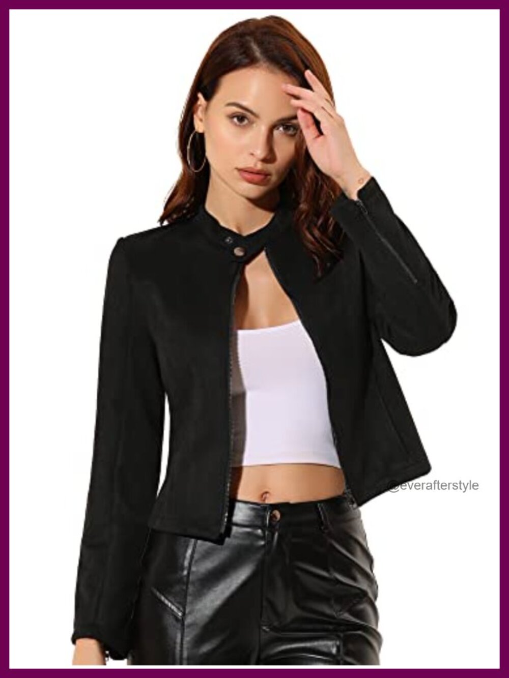 Faux Suede Jacket Zip Up Crop Biker Moto Coat Outerwear